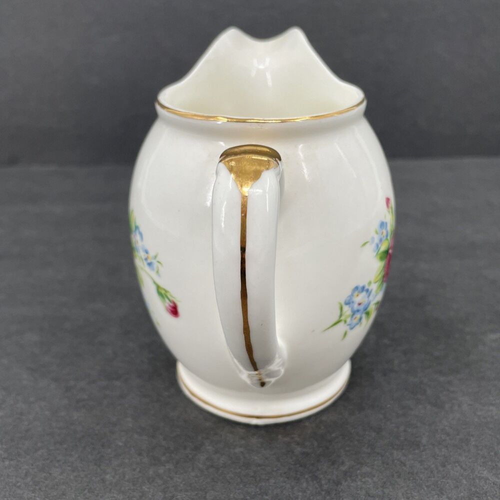 Porcelain Creamer Pink Roses Gold Trim Bone China Japan E Backstamp 4" Vintage - Picture 2 of 11